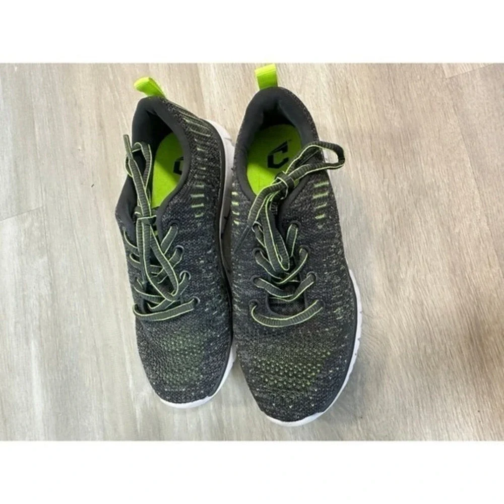 Kids Athletic Sneakers Dark Gray Neon Green Lace Up Gym Running Shoes Size 2